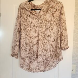 Chico's Beige and Brown Patterned Blouse Size 2 (Large) EUC